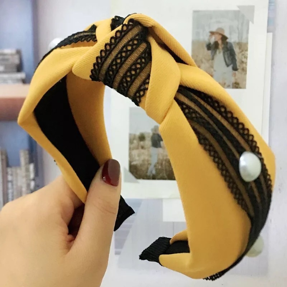 lace headband with pearl and knot 5 color availabl